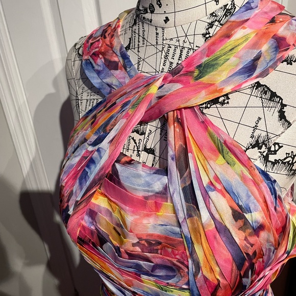 NWOT Bridess Crisscross Keyhole Pleate Chiffon Empire Cutout Abstract Print prom - Picture 4 of 9